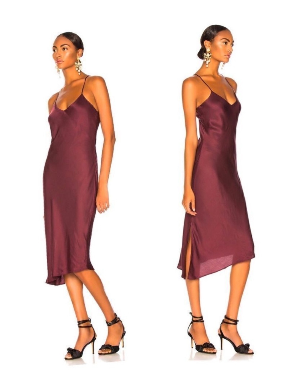 AG Silky Burgundy Slip Midi Dress with Spaghetti Straps
